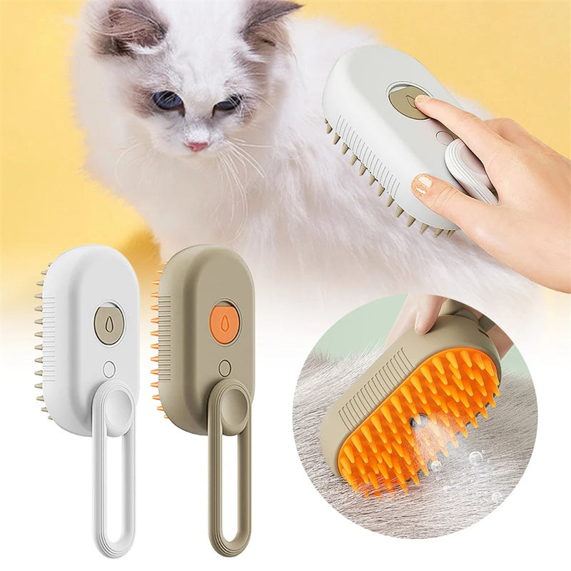 Steamy Pet Grooming Brush: 3-in-1 Electric Spray Comb for Cats and Dogs